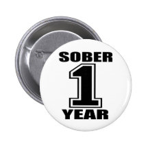 Sober 1 Year Black on White Pin