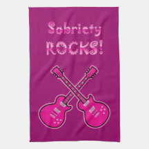 Sobriety Rocks! Pretty Pink Guitars Towel