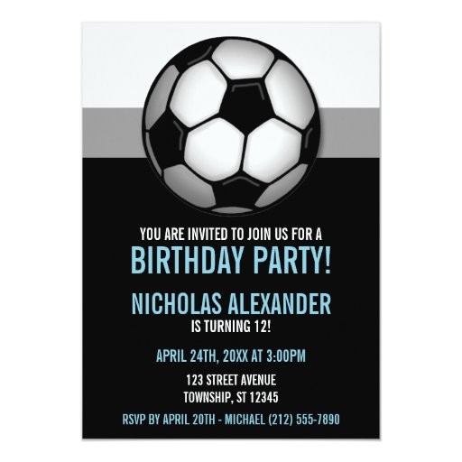 soccer ball blue amp black birthday invitations zazzle soccer ball invitations