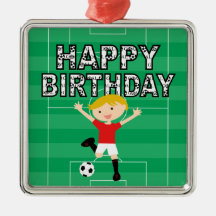 Soccer Birthday Boy 1 Red and White Christmas Ornaments