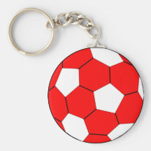 Soccer football red and white key chain