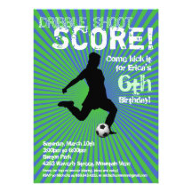 Soccer Party Invitation - Girl, Green and Blue