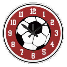 Soccer Red White and Black Round Wall Clock