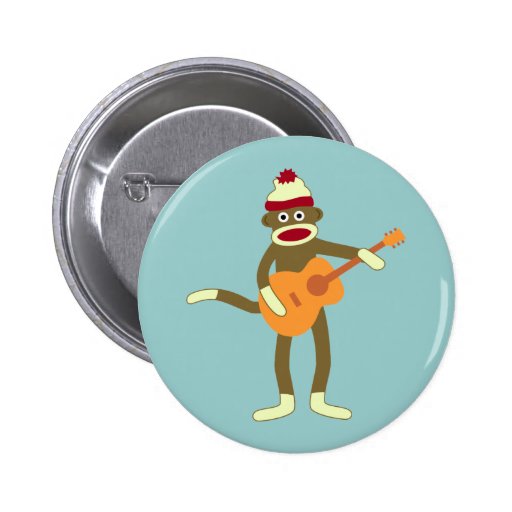 Sock Monkey Acoustic Guitar Button