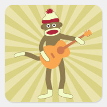 Sock Monkey Acoustic Guitar Sticker