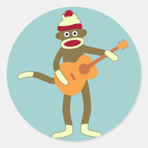 Sock Monkey Acoustic Guitar Stickers