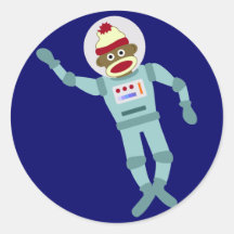 Sock Monkey Astronaut Round Sticker