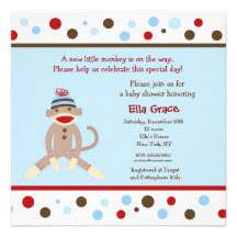 Sock Monkey Baby Shower Invitations Boy