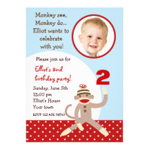 Sock Monkey Birthday Party Invitations