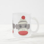 Sock Monkey Face Frosted Glass Mug