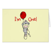Sock Monkey First Birthday Tshirts and Gifts Greeting Cards