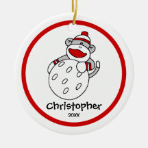 Sock Monkey Golf Boy"s Christmas Ornament