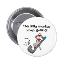 Sock Monkey Golf Pinback Buttons