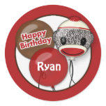 SOCK MONKEY "Happy Birthday" Round sticker SMR #2 stickers