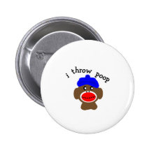 Sock Monkey "I THROW POOP" Pinback Buttons