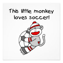 Sock Monkey Loves Soccer T shirts and Gifts Custom Invites