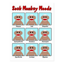 Sock Monkey Moods Postcard