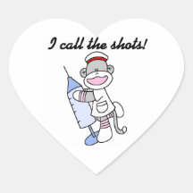 Sock Monkey Nurse I Call the Shots Gifts Heart Stickers