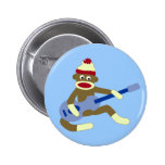 Sock Monkey Playing Blue Guitar Buttons