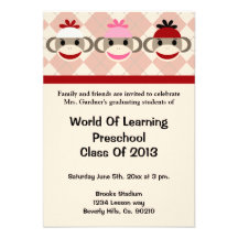Sock Monkey Preschool Or Kindergarten Graduation Custom Invites