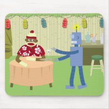 Sock Monkey Robot Waiter Mouse Pad