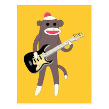Sock Monkey Rocks w/ Electric Guitar Postcard