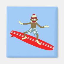 Sock Monkey Surfer Magnets