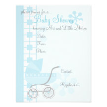 Soft Blue Baby Buggy Personalized Announcement