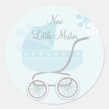Soft Blue Baby Buggy Round Stickers