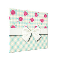 soft gingham plaid and shabby roses pattern canvas prints