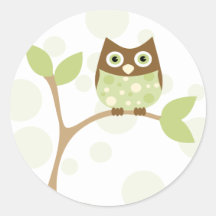 Soft Green Baby Owl Round Stickers
