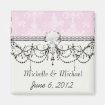 soft pink distressed damask pattern fridge magnets