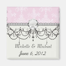 soft pink distressed damask pattern fridge magnets