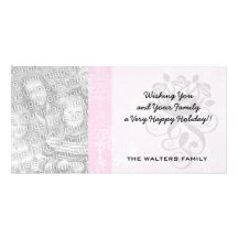 soft pink distressed damask pattern personalized photo card