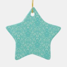 Soft Turquoise Damask Pattern Christmas Ornament