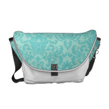 Soft Turquoise Damask Pattern Courier Bag