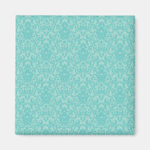 Soft Turquoise Damask Pattern Fridge Magnets