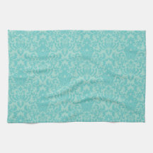 Soft Turquoise Damask Pattern Hand Towels
