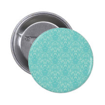 Soft Turquoise Damask Pattern Pinback Buttons