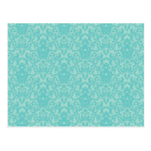 Soft Turquoise Damask Pattern Post Cards