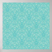 Soft Turquoise Damask Pattern Posters