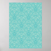 Soft Turquoise Damask Pattern Posters