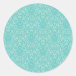 Soft Turquoise Damask Pattern Round Sticker