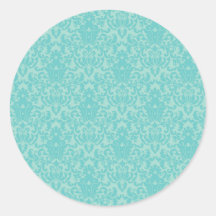 Soft Turquoise Damask Pattern Round Sticker
