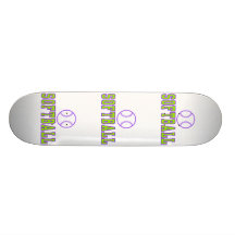 softball logo purple and green skateboard