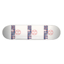softball logo red and blue skate board deck