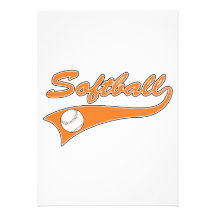 softball script text logo orange personalized invitations