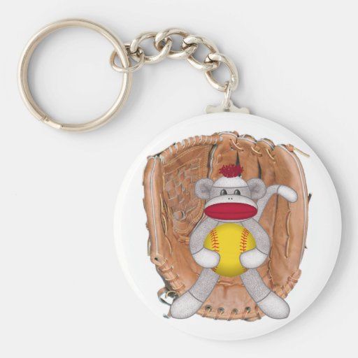 Softball Sock Monkey Keychain