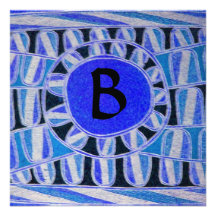 SOLAR MONOGRAM, blue turquase black white Personalised Invitation