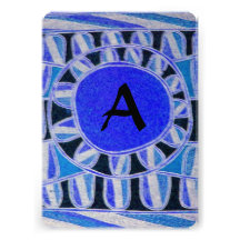 SOLAR MONOGRAM,bright blue turquase black white Personalized Announcement